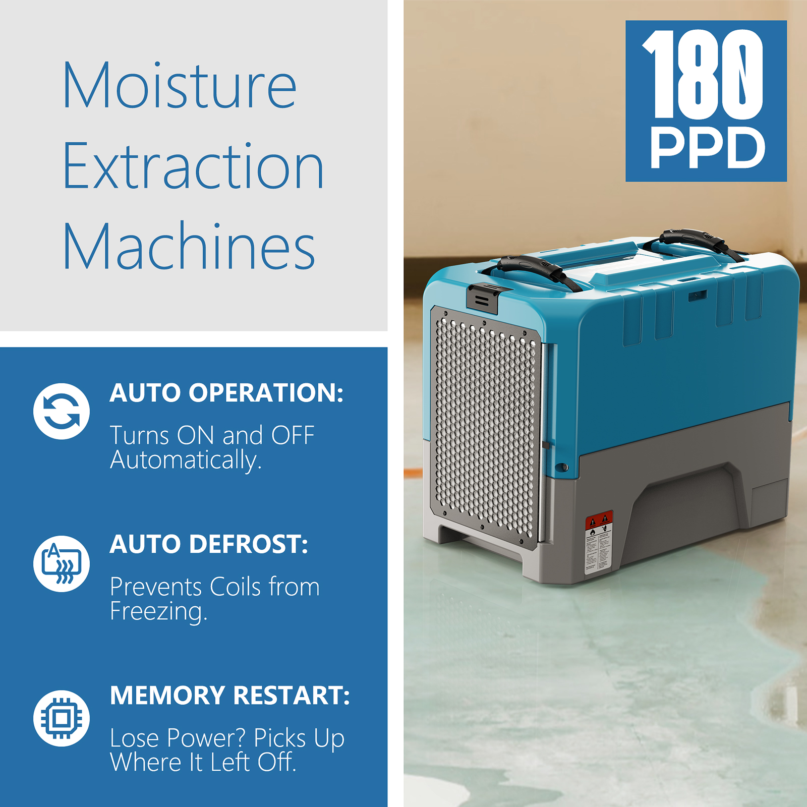 thumbnail video image 2 of ALORAIR Commercial dehumidifiers With Wi-Fi,Up to 2,300 Sq.Ft,180 Pint Industrial Dehumidifiers with Drain Hose, for Water Damage Restore, Flood Repair, Large Space, Job Sites,5 Year Limited Warranty, 2 of 9