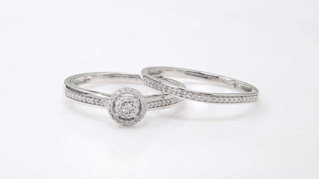 thumbnail video image 2 of 1/5Ct TDW Diamond S925 Sterling Silver Cluster Halo Bridal Set (I-J, I2), 2 of 10