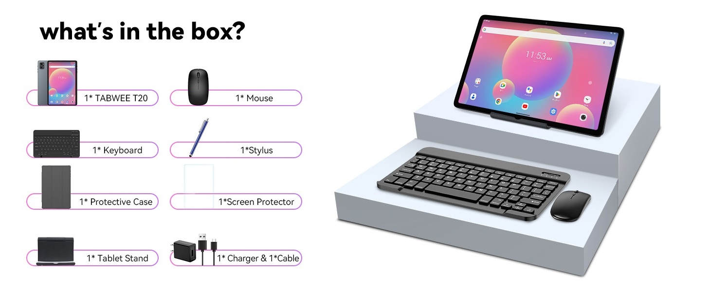 TABWEE 10.1 Inch Android Tablet, Gemini AI, 24GB RAM, 256GB ROM