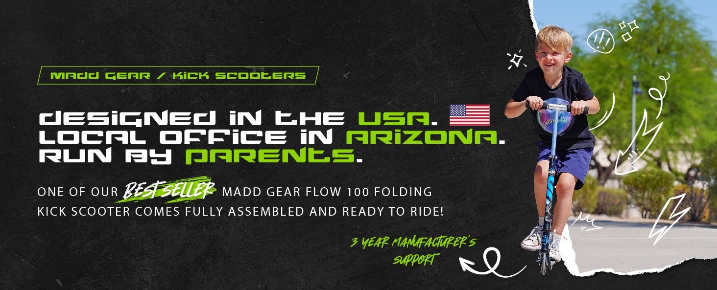 Madd Gear Flow 100 Folding Kids Inline Kick Scooter, Height