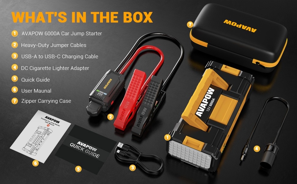 jump starter pack cigarette lighter AVAPOW 6000A Car Battery Jump Starter, Portable Car Jump Starter with Dual  USB Quick Charge and DC Output, 12V Jump Pack with Built-in LED Bright