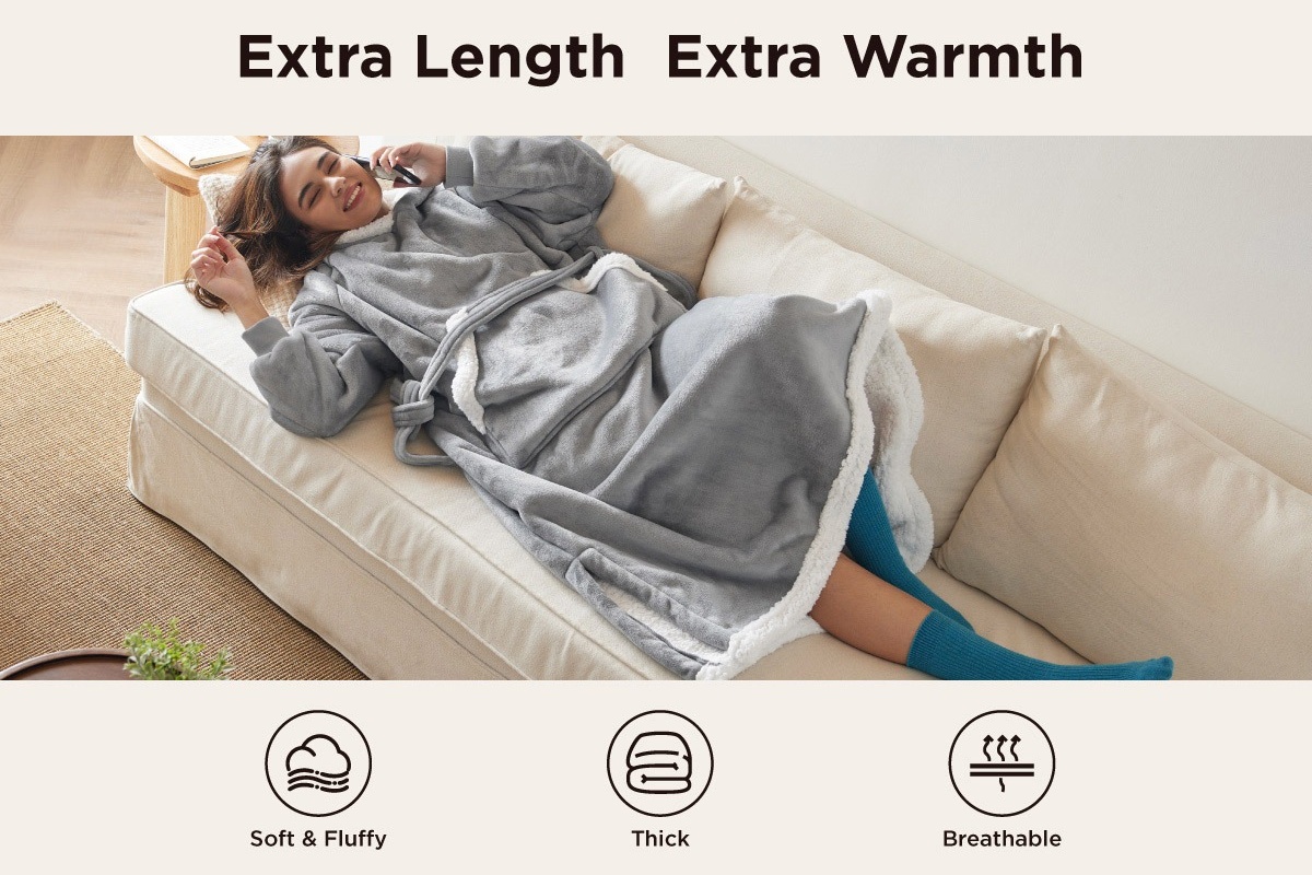 Bedsure Wearable Oversized Hooded Sherpa Fleece Blanket, Standard