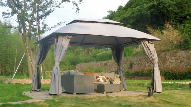 thumbnail video image 2 of Grand Patio Gazebo Double Soft Top Outdoor Canopy - Waterproof, Anti-UV - 10x13 Ft, Gray, 2 of 9
