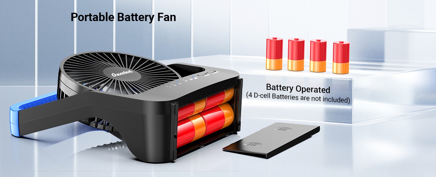 D-cell Battery Operated Camping Fan,8.5 Inch, Quiet USB Desk Fan With 4 Levels LED Lantern, SOS Light, Portable Outdoor Table Fans With Timer