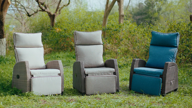 thumbnail video image 2 of Grand Patio Set of 2 Recliner Chair, PE Hand-Woven Wicker Lounge Chair, Mist Gray, 2 of 8