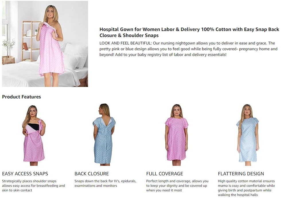 Magnus Care Hospital Gown for Women, Labor and Delivery Gown, S-M