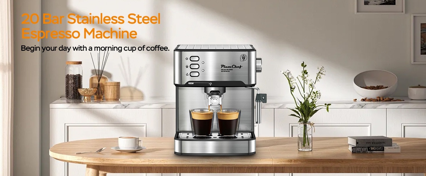 Plum Chef Espresso Machine, 20 Bar Coffee Maker with Foaming Plum Chef Espresso Machine, 20 Bar Coffee Maker with Foaming