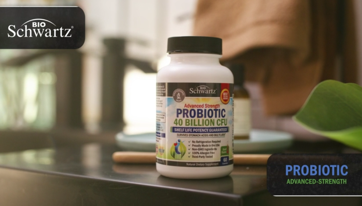 thumbnail video image 2 of BioSchwartz Advanced Strength Probiotic Capsules, Prebiotics and Probiotics for Women and Men, 40B CFUs, 60 Count, 2 of 7