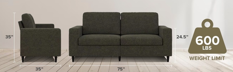 DHP Cooper 3 Seater Sofa, Gray Linen - Walmart.com