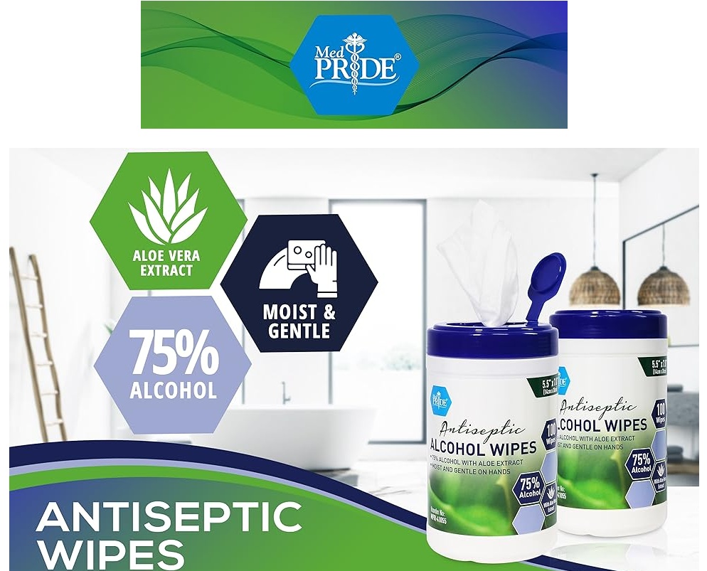 MedPride Wipes – 75% Alcohol, Aloe Vera, 5.5