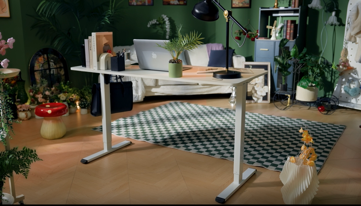 thumbnail video image 2 of Homall 48" × 24" Electric Standing Desk Height Adjustable Home Office Computer Desk Memory Preset with T-Shaped Metal Bracket, White, 2 of 8