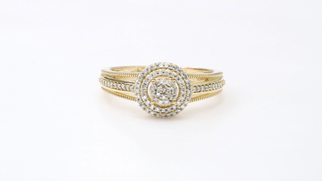 thumbnail video image 2 of 1/5 Carat T.W. Diamond Double Halo Cluster 10kt Yellow Gold Engagement Ring, 2 of 8