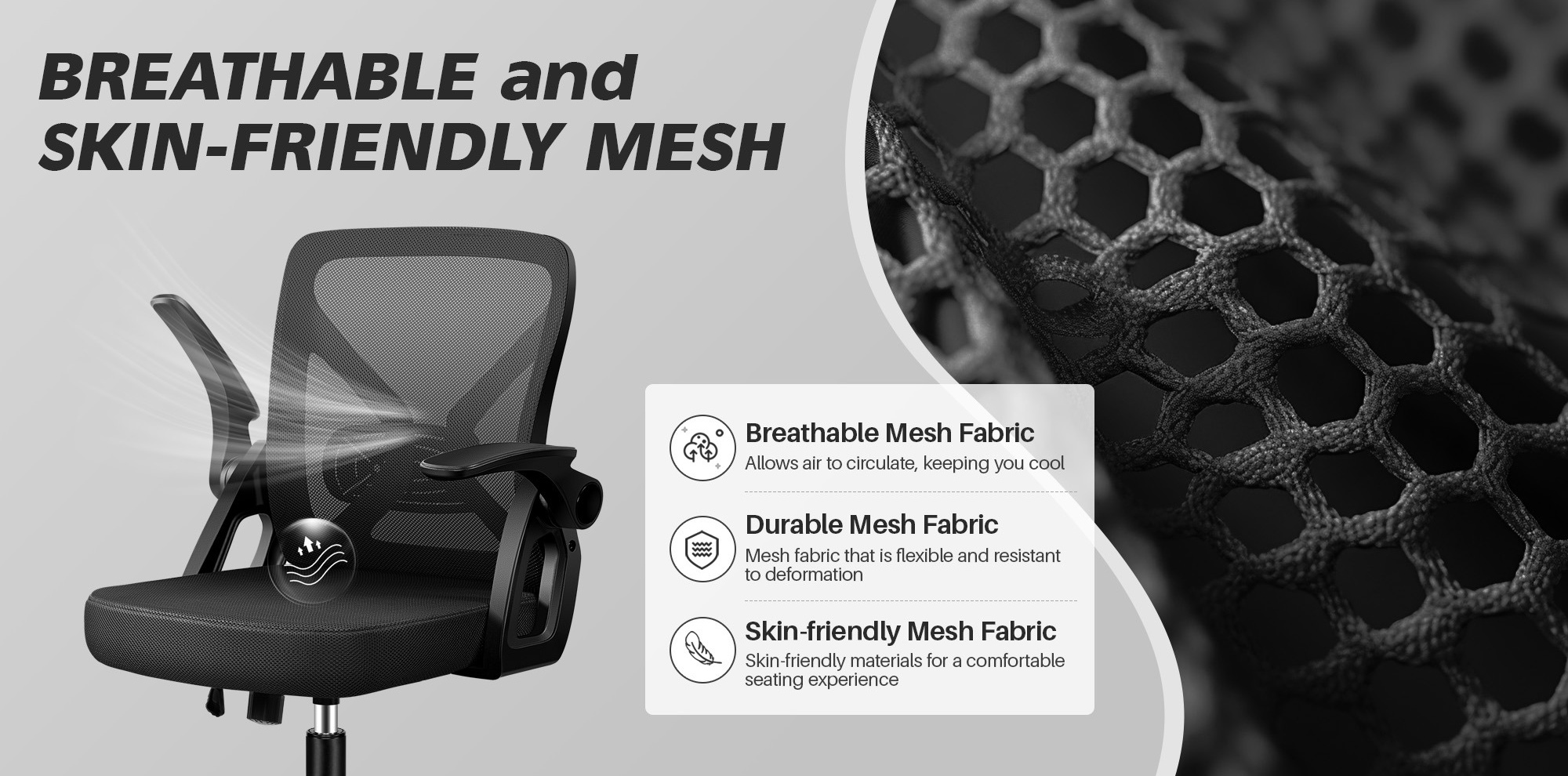 HOUSEINBOX Teens Ergonomic Office Chair - Black Mesh Desk Chair With Lumbar Support, Adjustable Height, 250 Lb Capacity