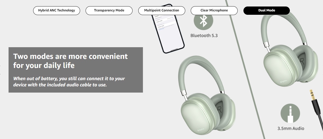 Srhythm NC95 Hybrid Noise-Cancelling Headphones, Bluetooth Srhythm NC95 Hybrid Noise-Cancelling Headphones, Bluetooth