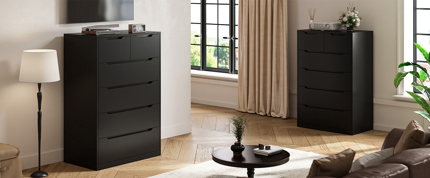 EnHomee Black Tall Dresser, 6 Drawer Wood Storage Cabinet for Bedroom,  Modern 43.3H x 27.5L x 15.7D - Walmart.com
