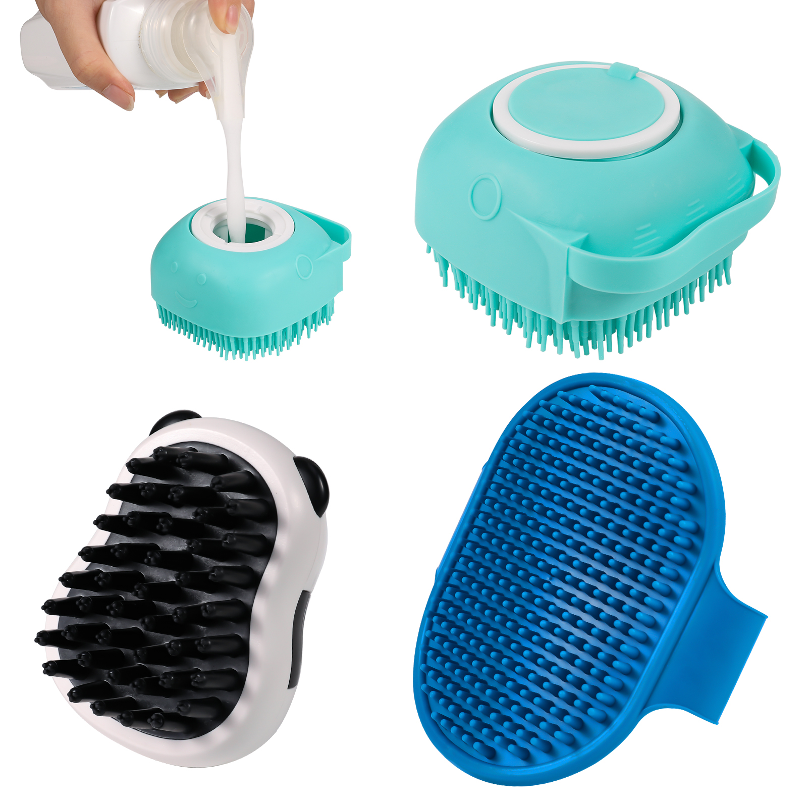 thumbnail video image 2 of Qweryboo 3Pcs Dog Bath Scrubber, Pet Massage Grooming Shower Silicone Brush, Washing Brush Scrubber with Adjustable Ring Handle, Dog Shampoo Brush for Short Long Haired Dogs Cats, 2 of 10