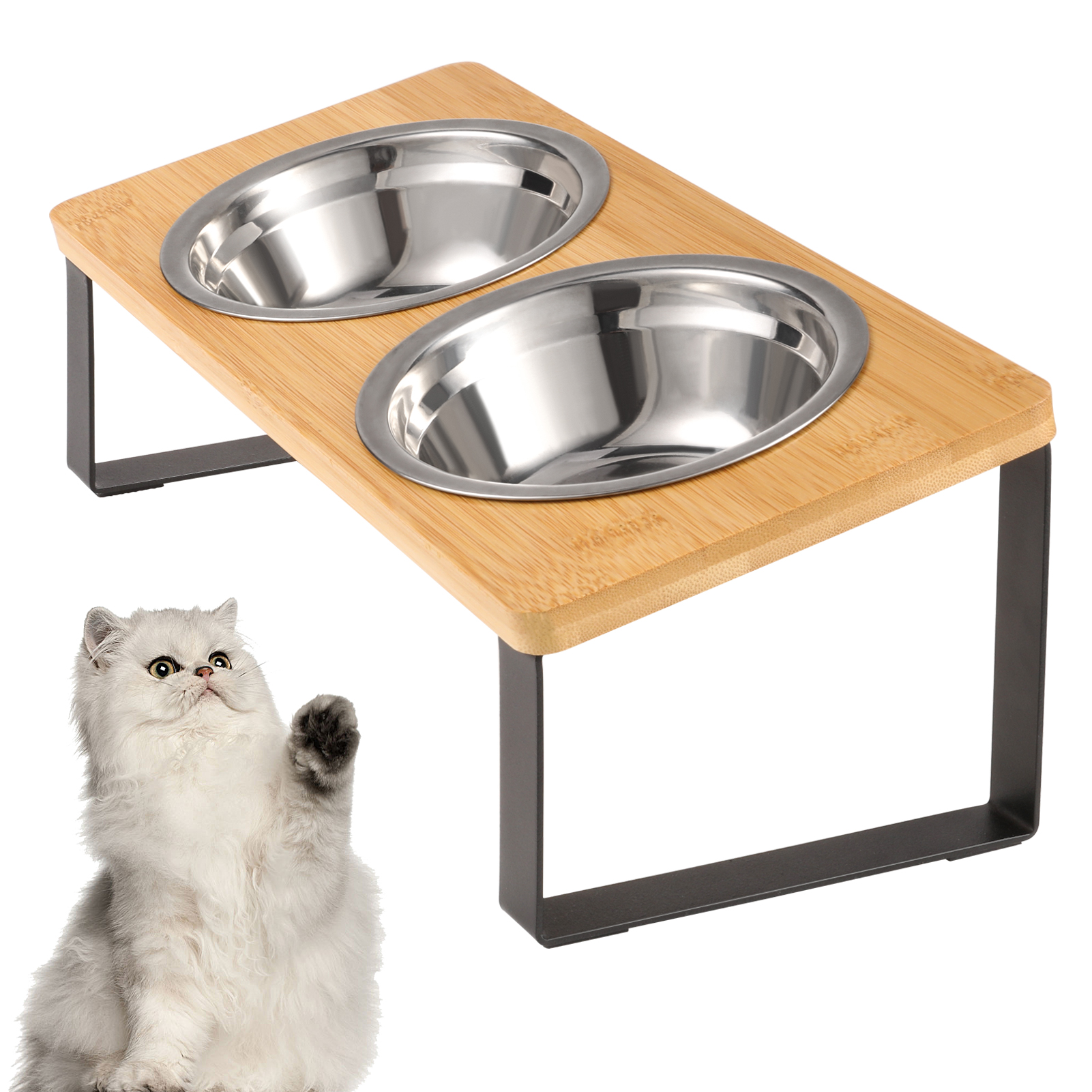 thumbnail video image 2 of Qweryboo Cat Food Bowls, Elevated Stainless Steel Cat Bowls, 15 Degree Tilted Raised Bowls for Food and Water, with Stand and Anti Vomit Feeding Station for Indoor Cats and Small Dogs(Stainless Steel), 2 of 8