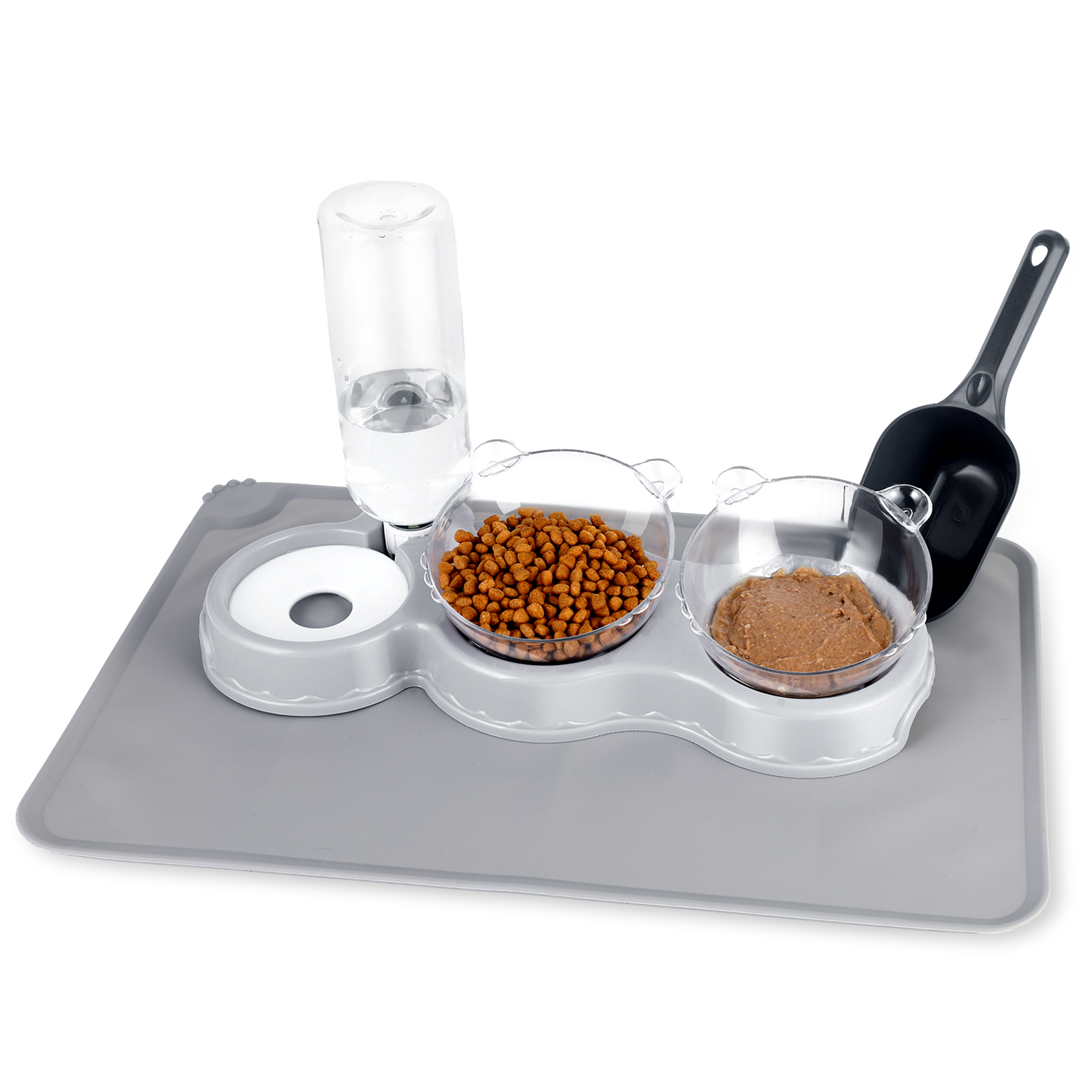 thumbnail video image 2 of Qweryboo Triple Cat Bowl Raised Cat Bowl,Elevated Cat Bowls Water and Food Bowl Set with Water Dispenser,3-In-1 Dog Cat Bowls Whisker Friendly Wet/Dry Food Bowl for Cat, 2 of 8