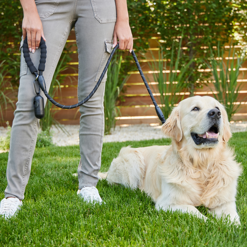 thumbnail video image 2 of GORILLA GRIP Dog Leash, Heavy Duty Reflective Rope Leashes with Waste Bag Dispenser, 6 1/2 FT Gray, 2 of 9