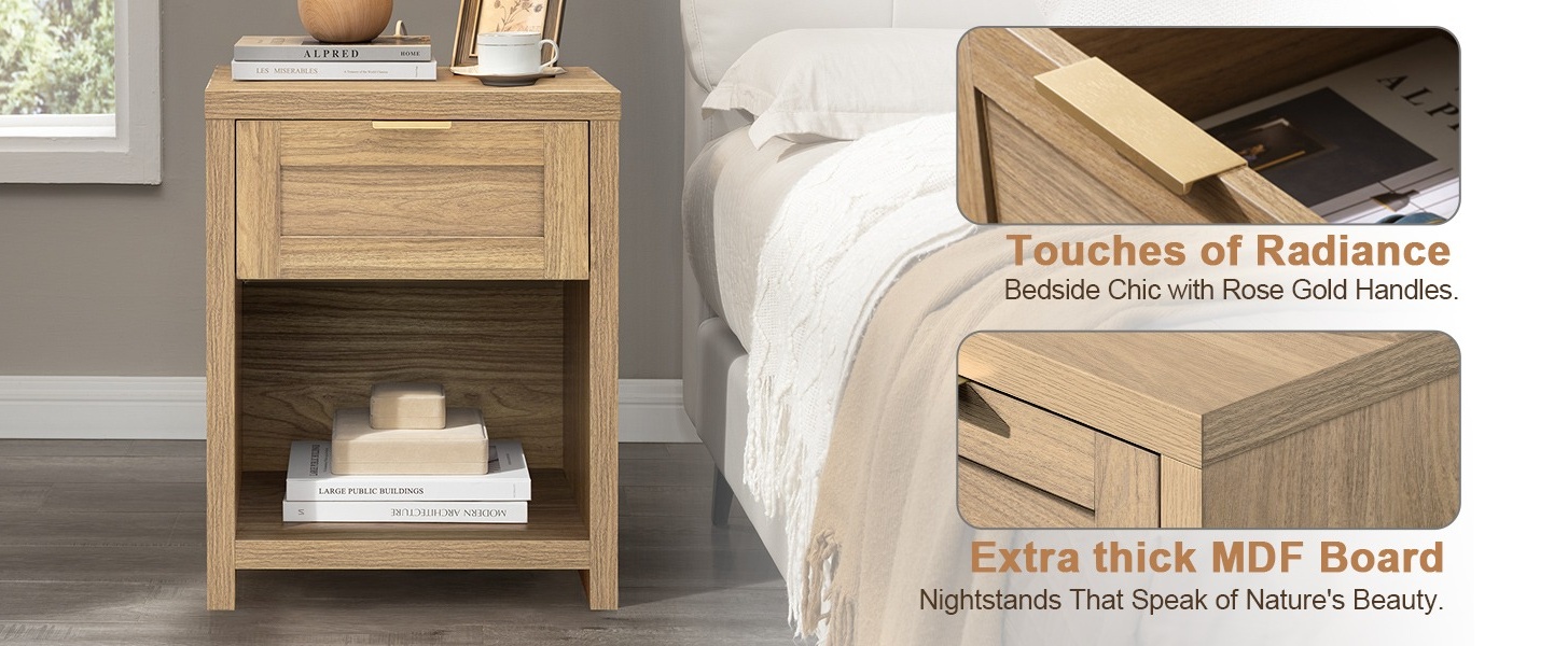 OAKHAM Farmhouse Nightstand, Boho End Table with Drawer and OAKHAM Farmhouse Nightstand, Boho End Table with Drawer and