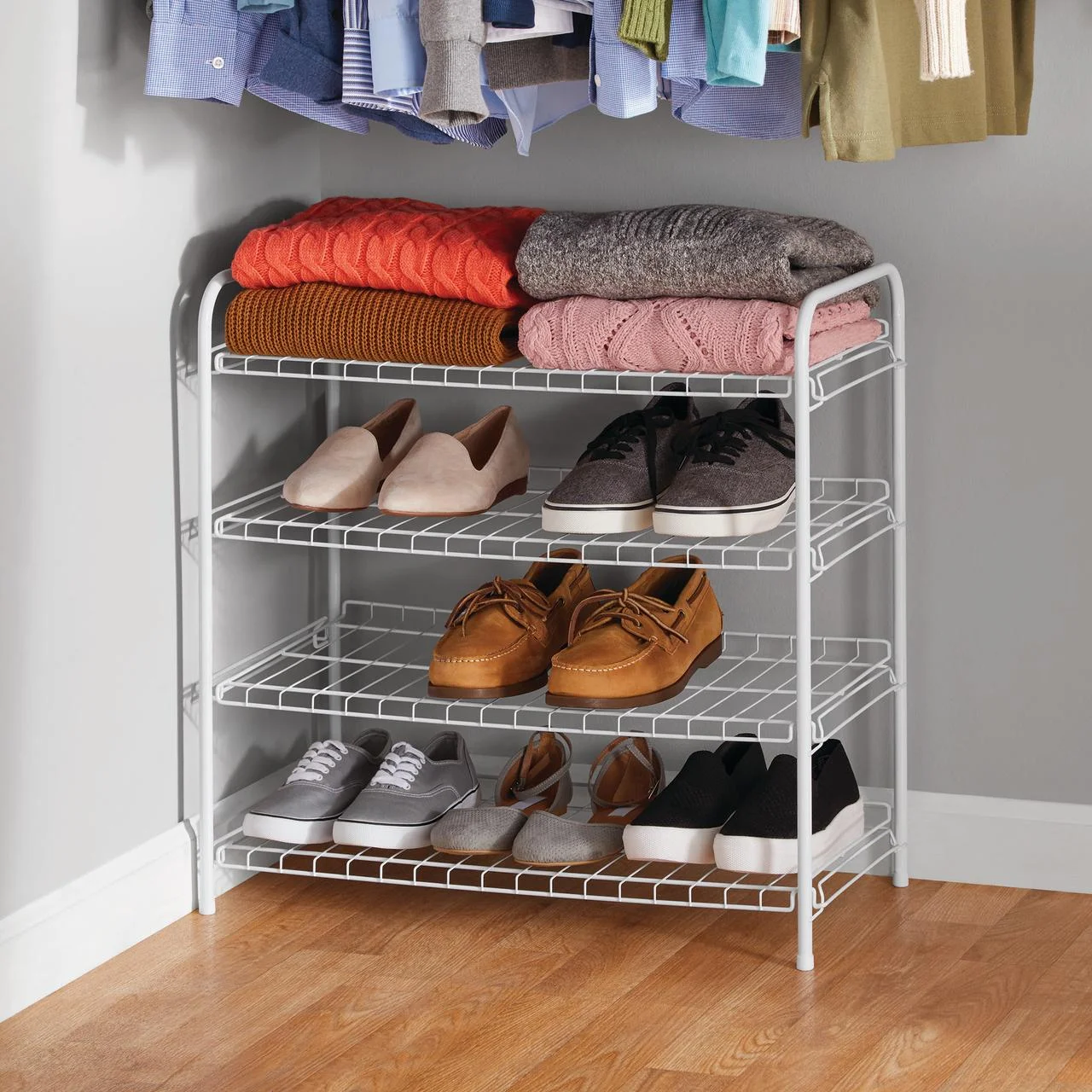 Mainstays 4-Tier Steel Wire Shoe Organizer, Holds up to 12 Pairs