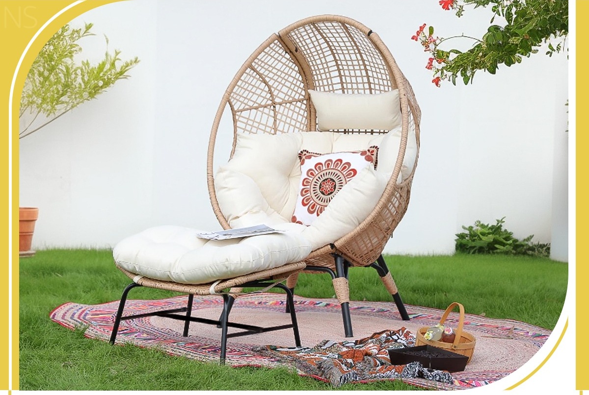 NICESOUL Outdoor Wicker Egg Chair with Ottoman for Patio NICESOUL Outdoor Wicker Egg Chair with Ottoman for Patio