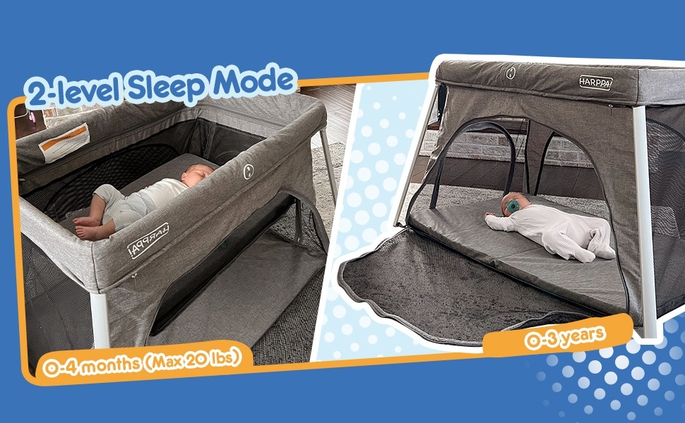 HARPPA Portable Travel Crib with Mattress, Foldable Playard for
