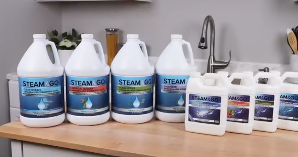 thumbnail video image 2 of Steam & Go Demineralized Water for Steam Mop Scented Floor Cleaner, Eucalyptus 23 fl Oz 6pcs., 2 of 7