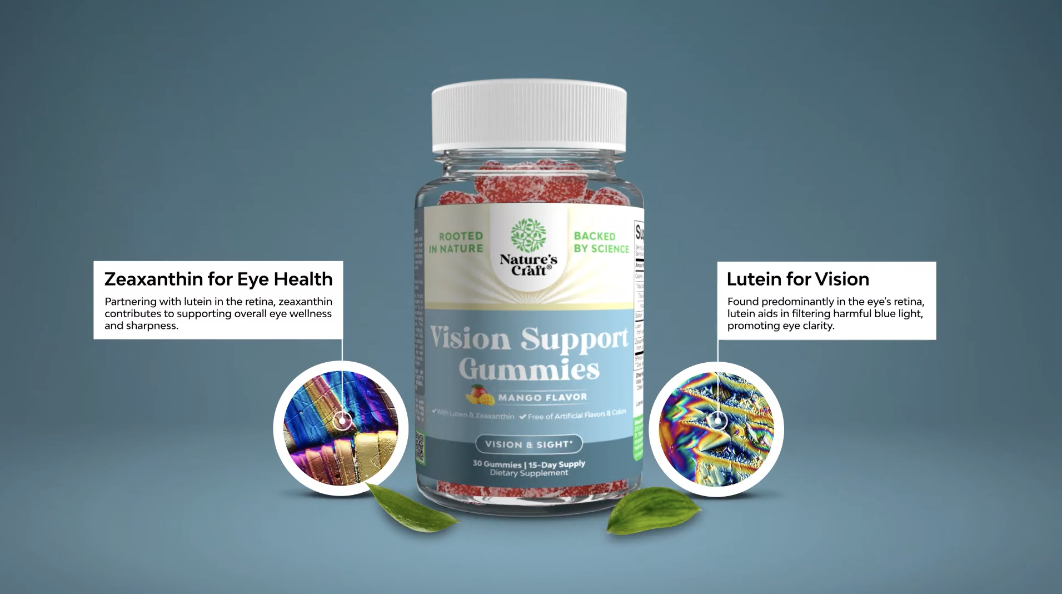 thumbnail video image 2 of Natures Craft Zeaxanthin and Lutein Eye Vitamins, Vision Support Gummies for Adults, 30 Count, 2 of 10