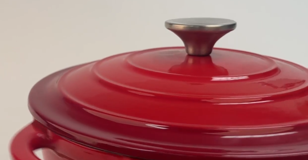 thumbnail video image 2 of Lexi Home 2.8-Qt Enameled Cast Iron Dutch Oven with Lid & Loop Handle, Matte Pink, 2 of 7