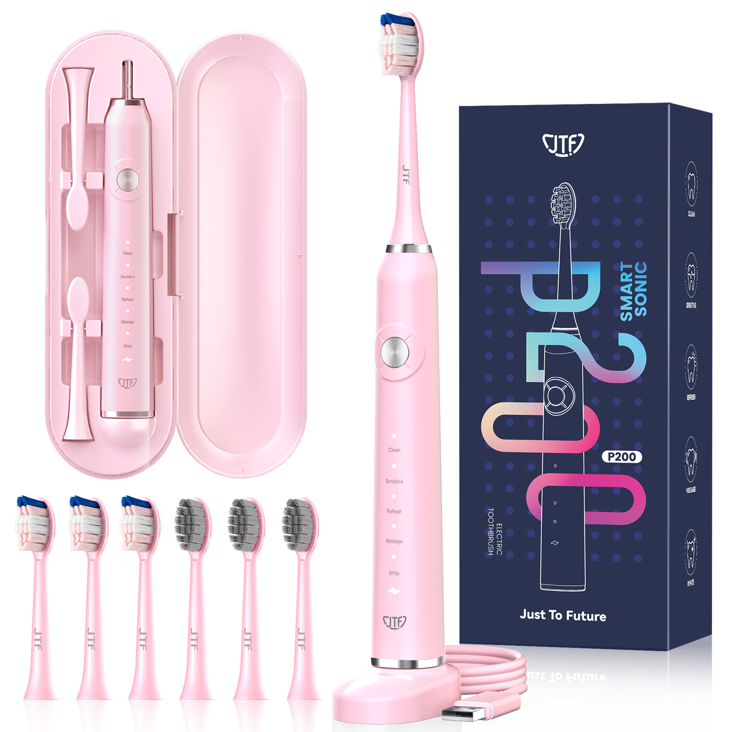 JTF Sonic Electric Toothbrush for Adults and Kids with 6