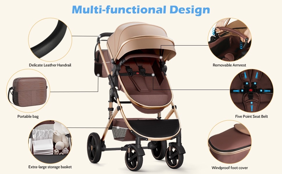 babyeap 2 in 1 Baby Stroller, Foldable Lightweight Carriage