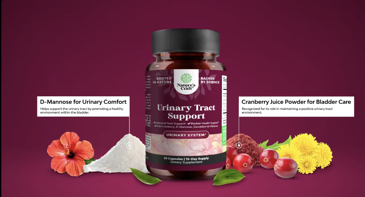 thumbnail video image 2 of Natures Craft D-Mannose and Cranberry Supplement for Urinary Tract Health for Women, 30 Capsules, 2 of 9