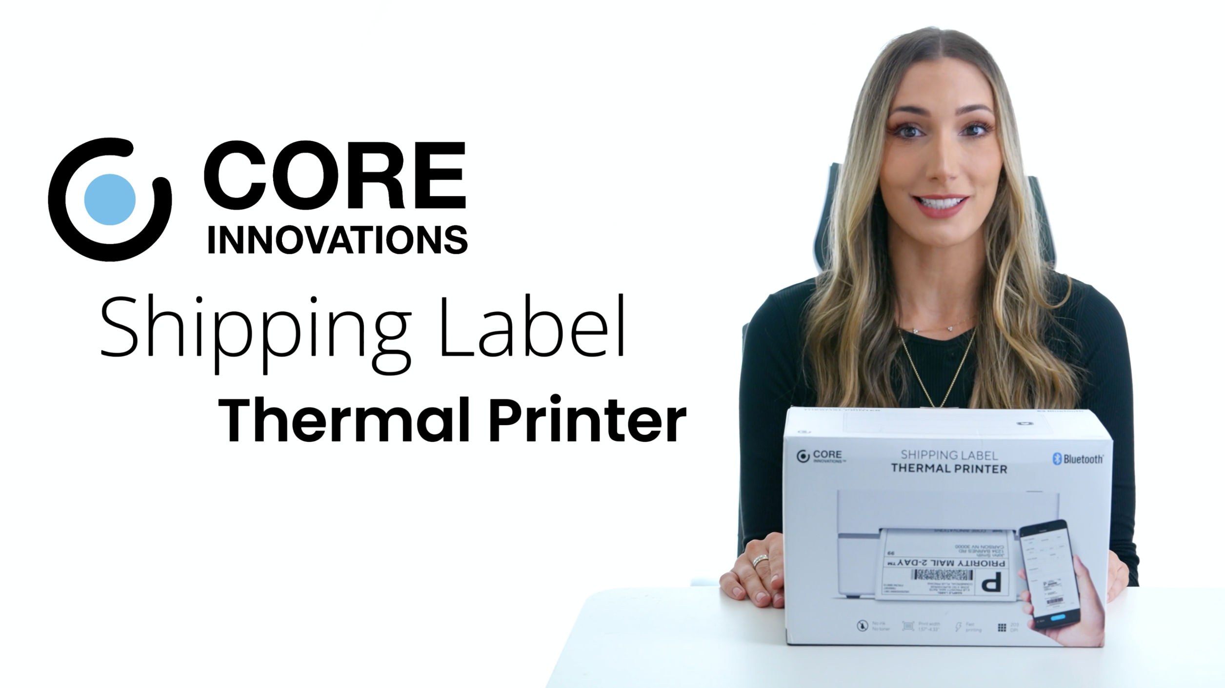 Core Innovations CTP800BD Bluetooth Thermal Label Printer + Label Bundle for Small Business, Android, iOS & Windows Compatible (New)