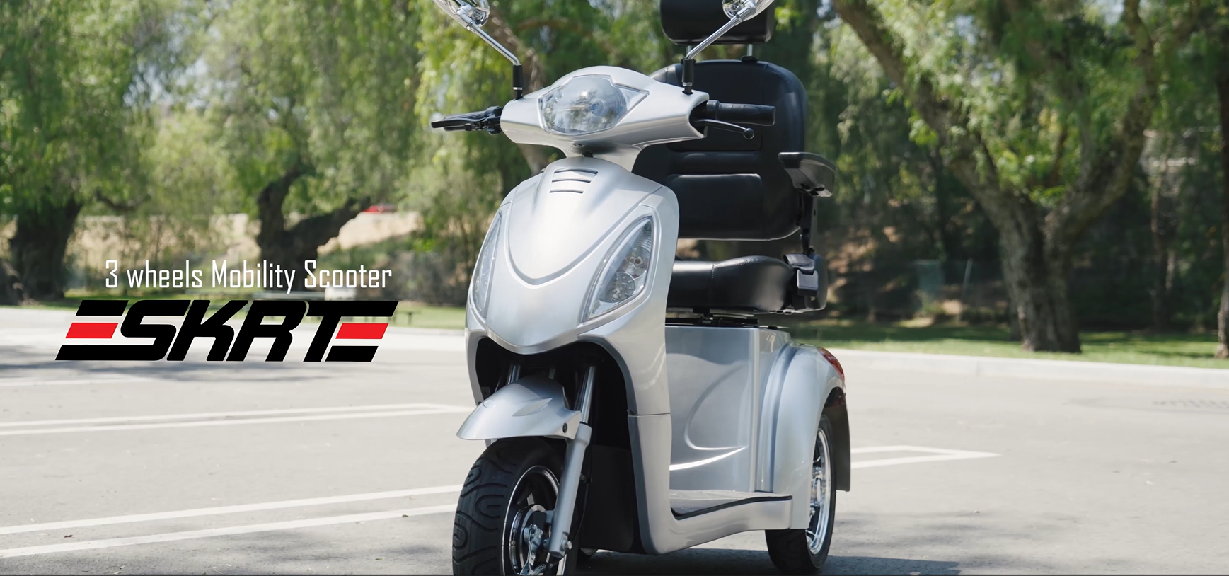 thumbnail video image 2 of SKRT Electric Large 3 Wheel Mobility Scooters, Heavy Duty Wheelchair Device, 400 LBS Capacity for Seniors & Adults, Speed Adjust, Remote Key, Assembled In US, Receive Ready to Ride, 2 of 10