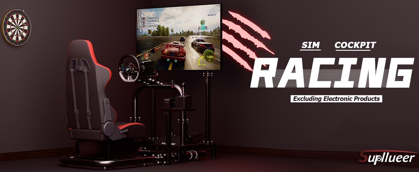 Supllueer Racing Simulator Cockpit With Seat & Monitor Stand - Fits Logitech, Thrustmaster, All Consoles