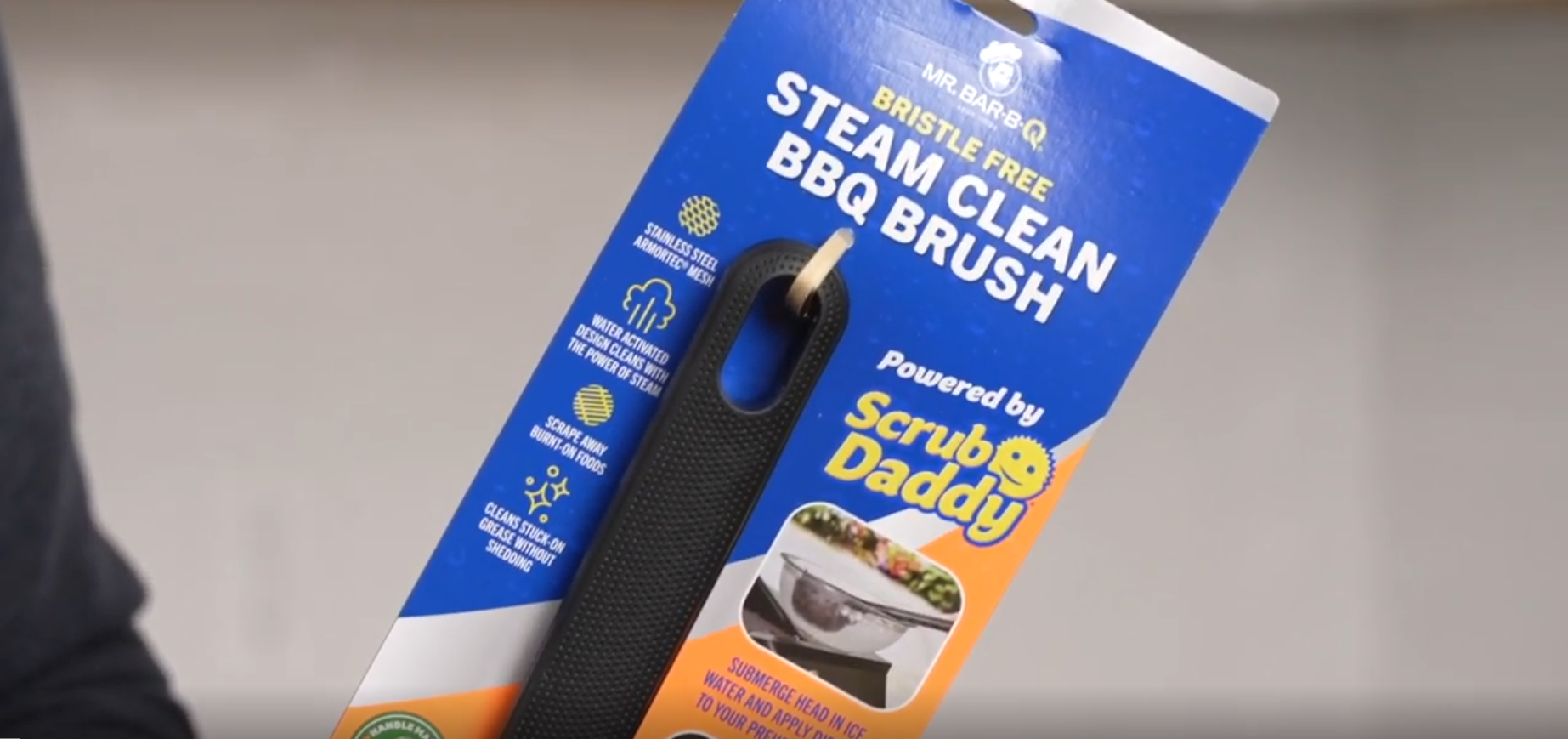thumbnail video image 2 of Mr. Bar-B-Q Steam Clean BBQ Grill Brush Powered by Scrub Daddy, 2 of 14
