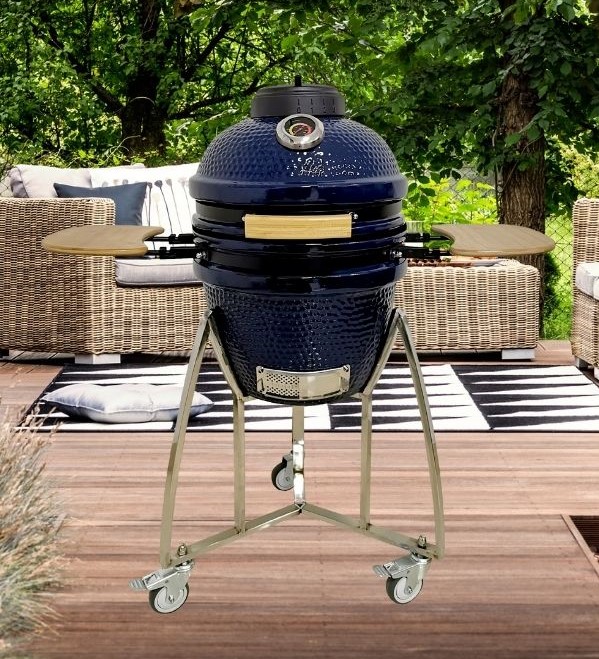 thumbnail video image 2 of Lifesmart 15 inch Kamado Ceramic Charcoal Grill with Stainless Steel Cart, 2 of 13