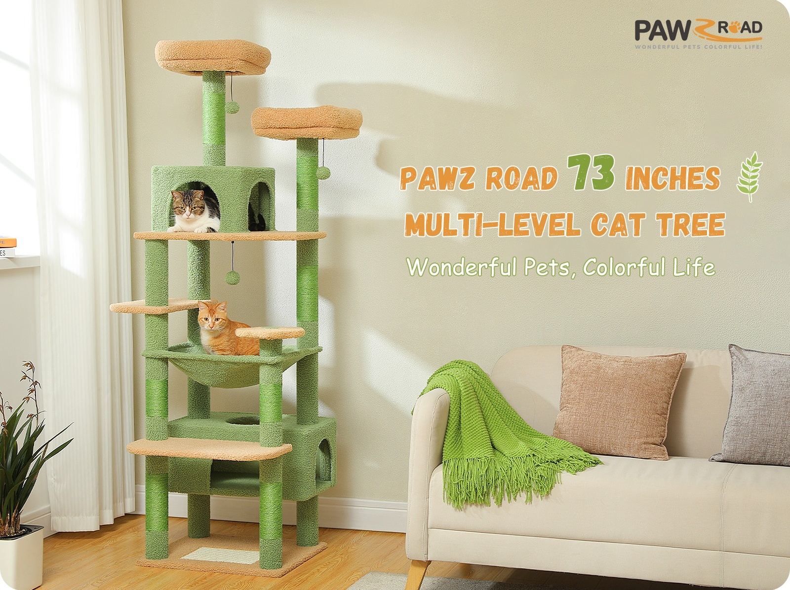 PAWZ Road 73 inches Large Cat Tree Tower Multi-Level Cat