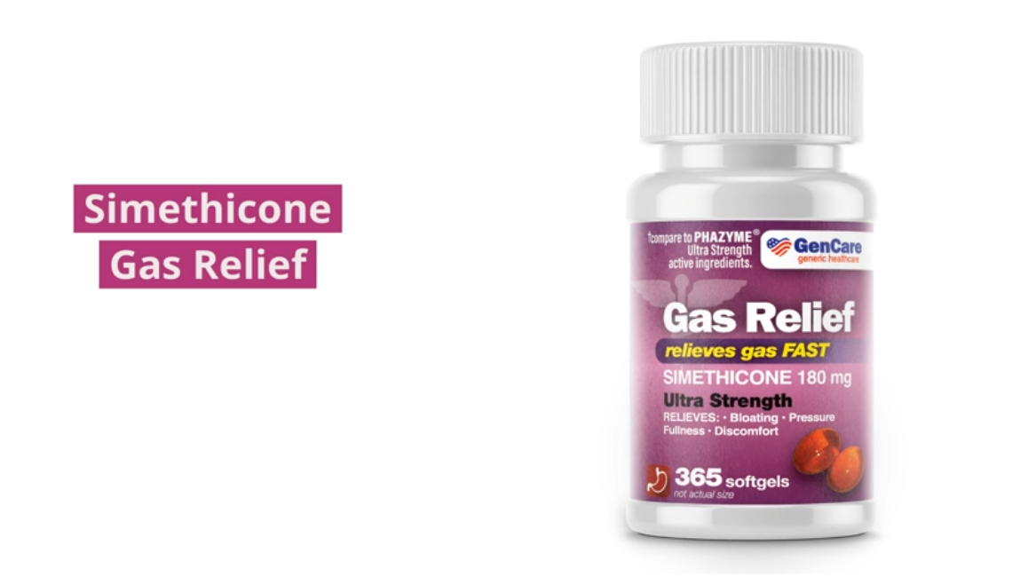 thumbnail video image 2 of GenCare Ultra Strength Gas Relief Simethicone 180mg Anti Flatulence, 180 Softgels, 2 of 9