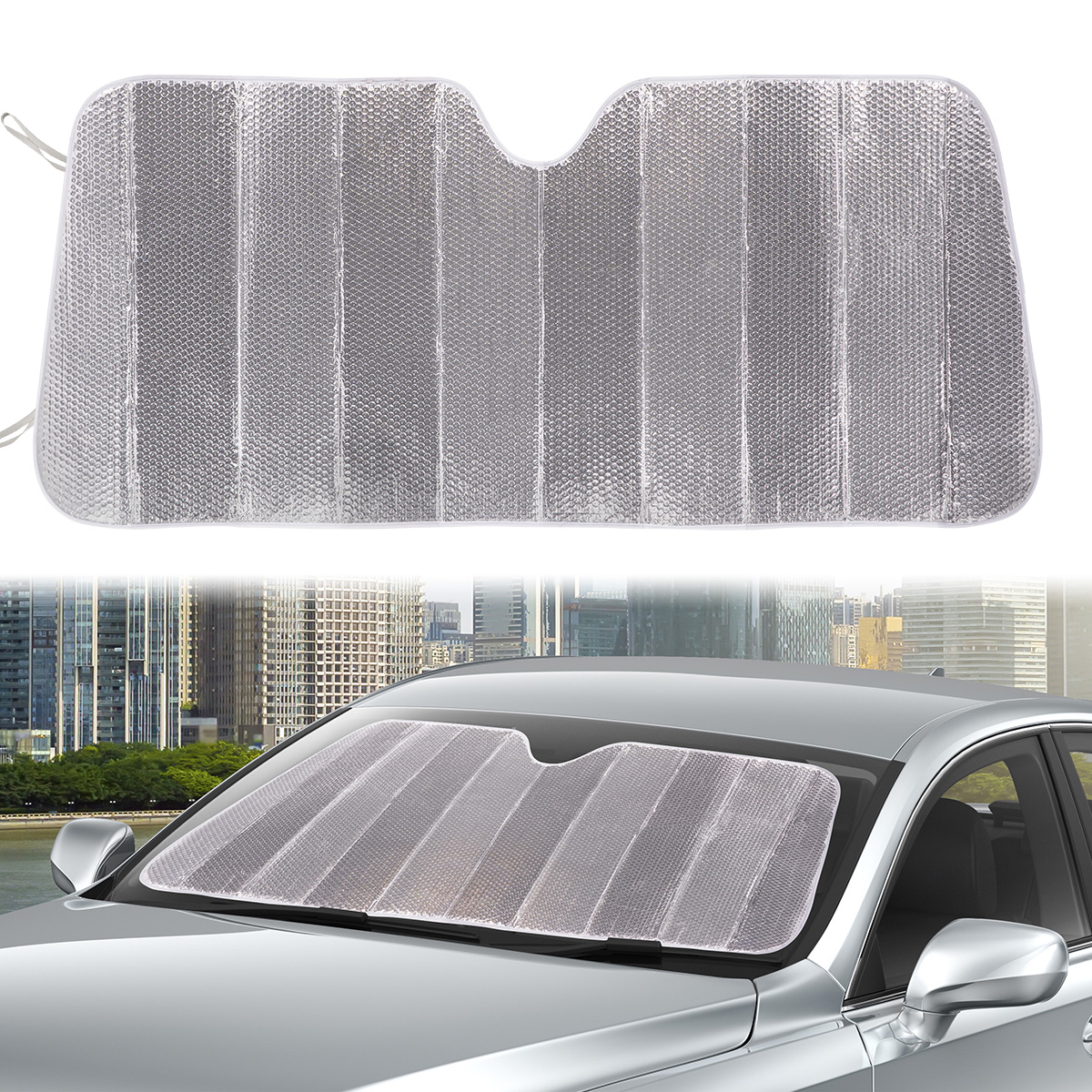 thumbnail video image 3 of (5 pack) Auto Drive Heavy-Duty Silver Accordion Sunshade 1 pack, 63'' x 28.5'', 3 of 14