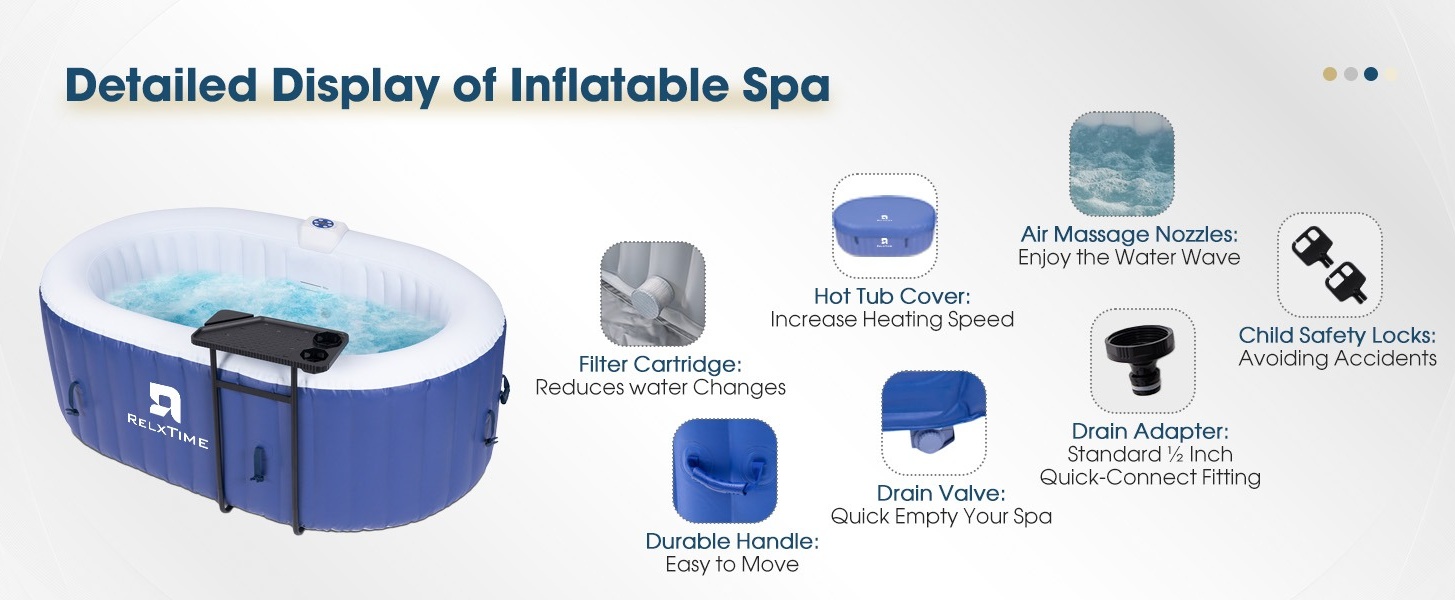RELXTIME 2 Person Oval Inflatable Hot Tub Set, Blue, Durable PVC