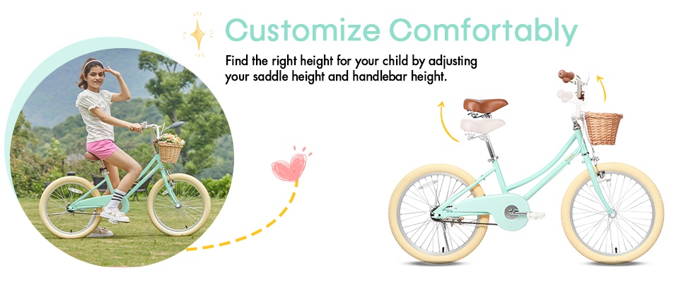 Glerc Retro 16'' Preschool Kids Bike, Training Wheels, Mint Green