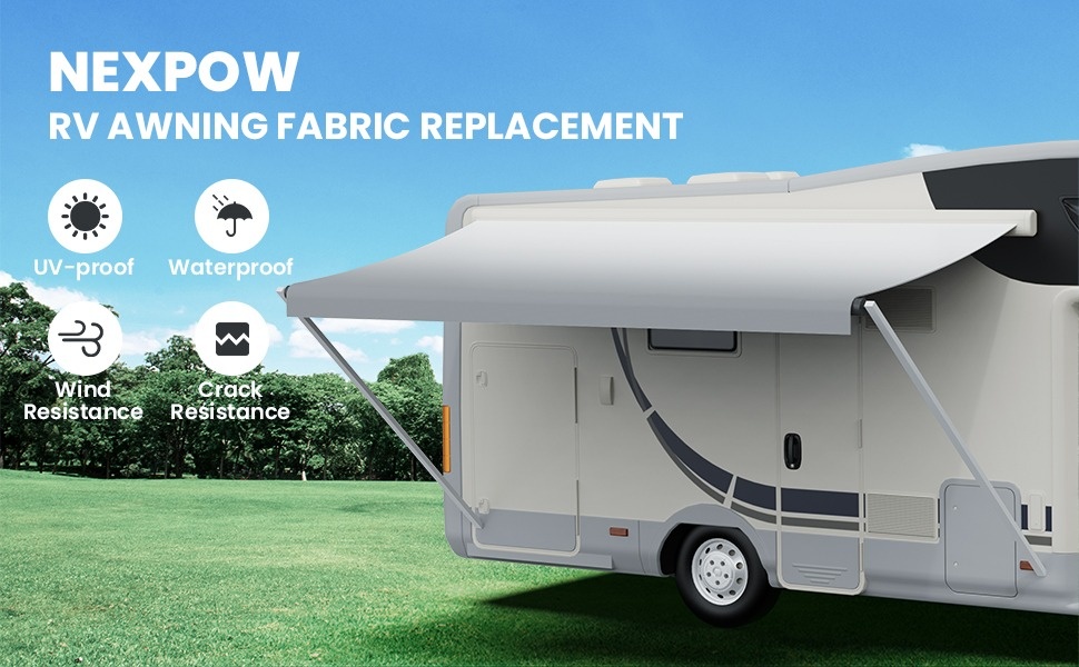 ShadePro - RVオーニングファブリック交換用 - 高耐久耐候ビニール - ユニバーサルアウトドアキャ : ShadePro - RV Awning Fabric Replacement - Premium