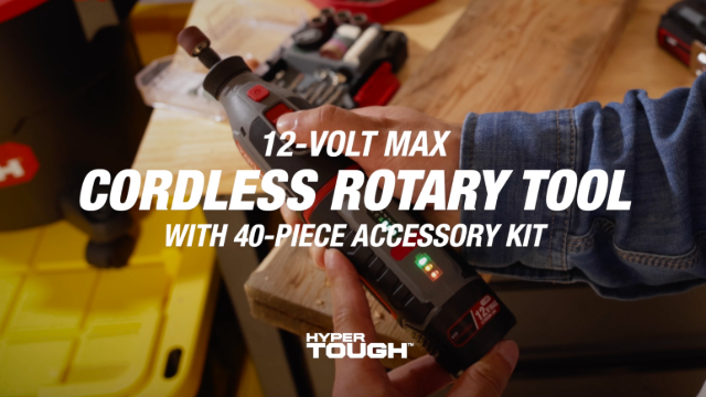 Hyper Tough 8V MAX Cordless Rotary Tool, Non-removable 1.5 Ah Battery with Charger, 40 Piece Accessory Kit & Plastic Storage Case Hyper Tough 8V MAX Cordless Rotary Tool, Non-removable 1.5 Ah Battery with Charger, 40 Piece Accessory Kit & Plastic Storage Case