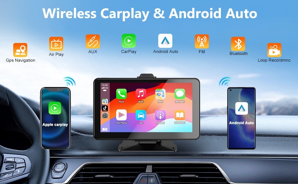 Autoradio Android 7 Pollici NHOPEEW - Wireless Carplay/Android Auto, GPS, DSP, Telecamera Retro