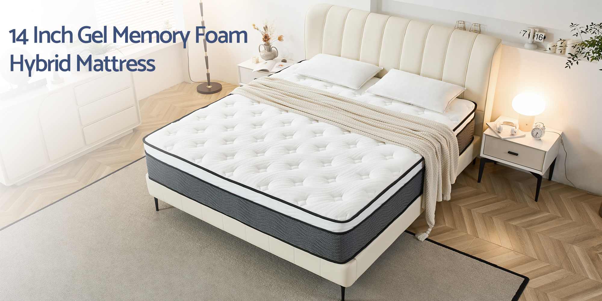 thumbnail video image 2 of King Mattress, BedNew 14 inch Hybrid Gel Memory Foam Mattress in a Box, Medium Firm, Fiberglass Free, 2 of 9