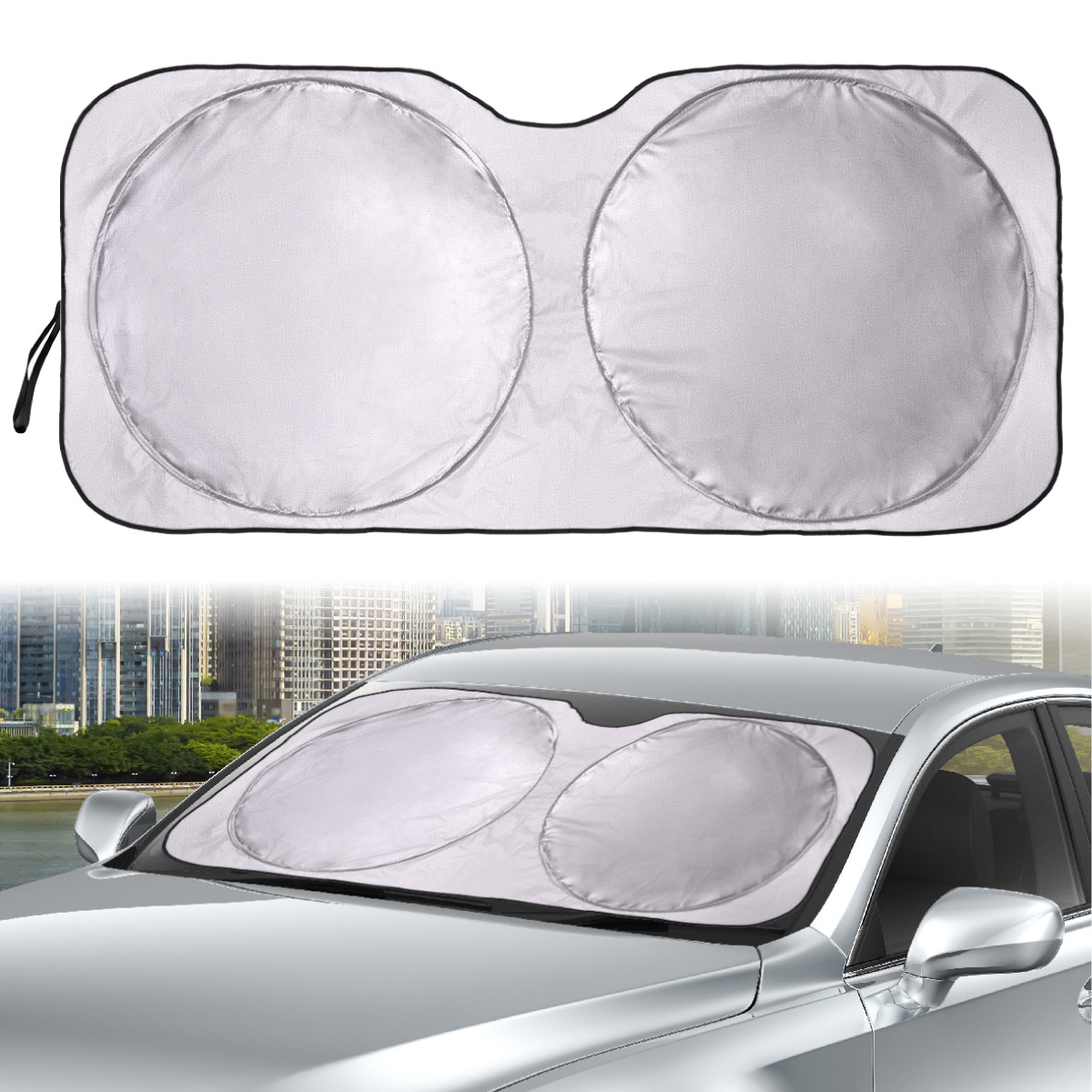 thumbnail video image 2 of Auto Drive  Double Rings  Twist Sun Shade Ultimate Protection for  Car  Windshields1 pack, 63"x29.5", 2 of 12