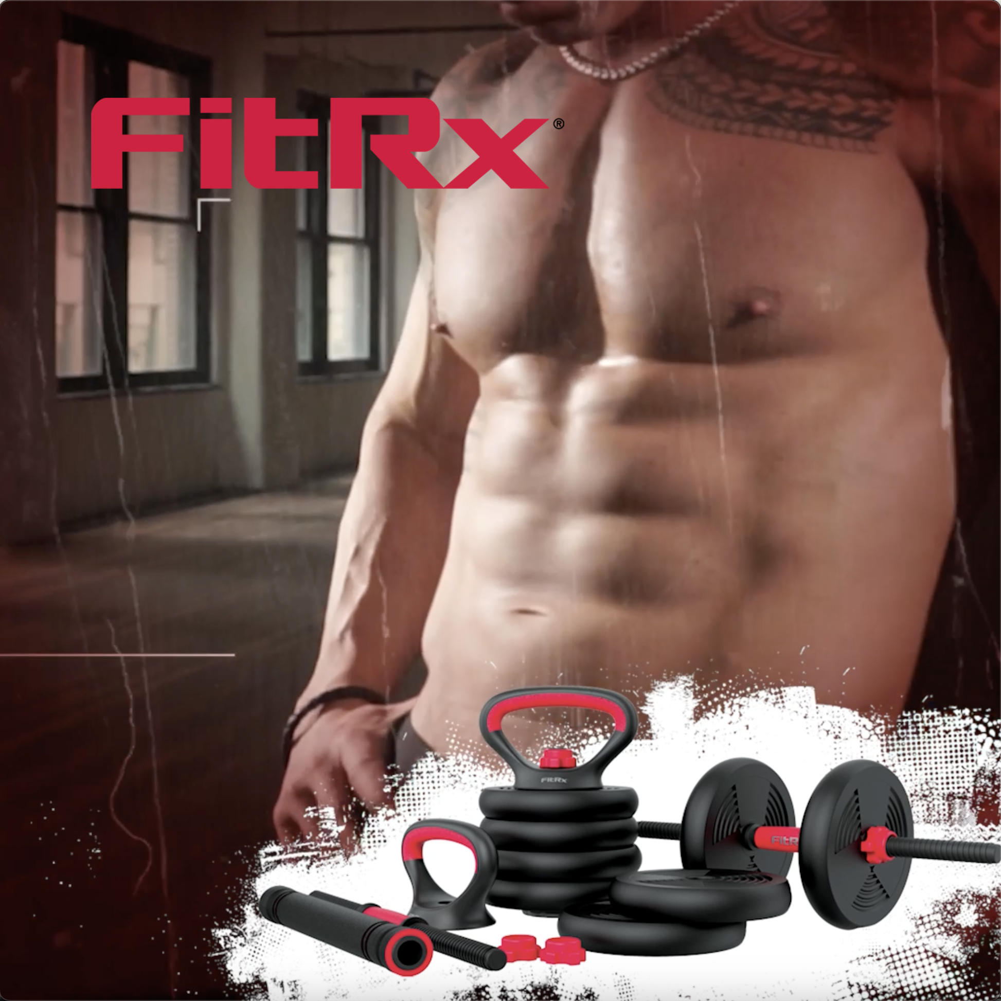 FitRx SmartBell Gym 60lbs: 4-in-1 Adjustable Dumbbell, Barbell