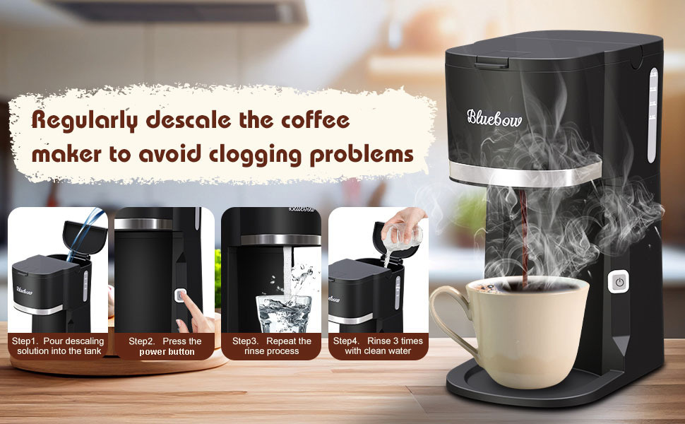 Bluebow Single Serve Coffee Maker for K Cup & Ground Coffee&
